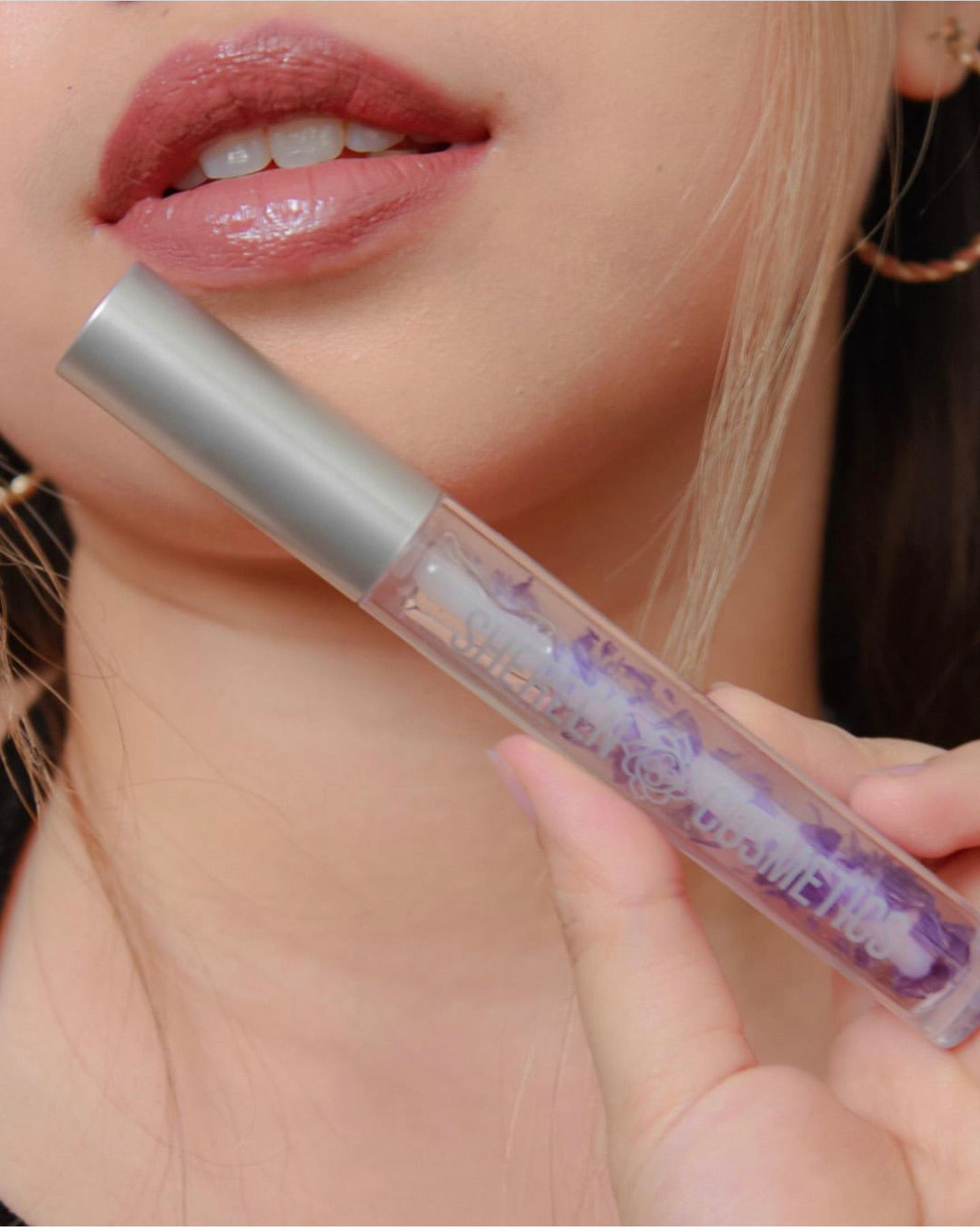 Clear, Everyday Lip Oil | Non-Greasy, Vegan Formula | With Flower Petals, 24K Gold Flakes