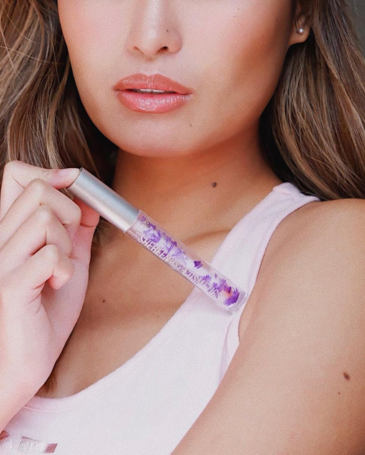 Clear, Everyday Lip Oil | Non-Greasy, Vegan Formula | With Flower Petals, 24K Gold Flakes