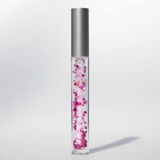 Clear, Everyday Lip Oil | Non-Greasy, Vegan Formula | With Flower Petals, 24K Gold Flakes